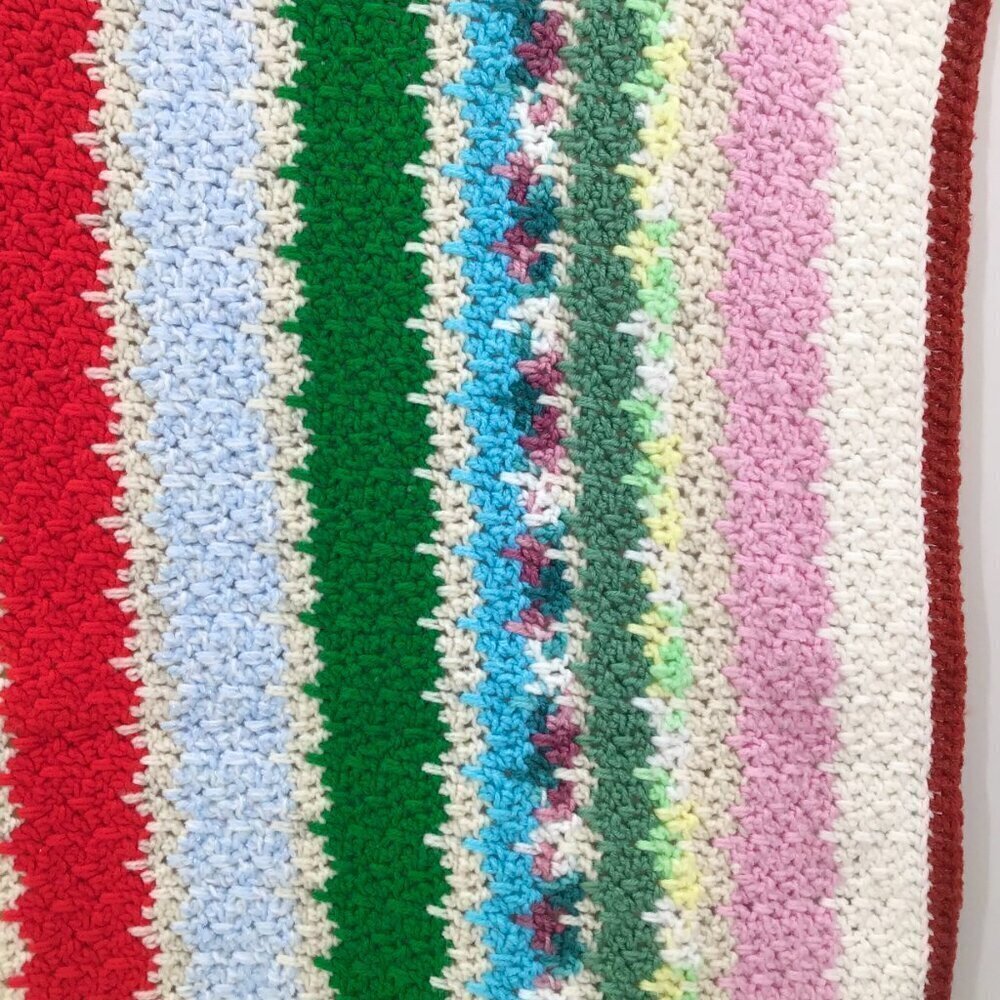 Vintage 1970s Retro Granny Baby Blanket Handmade MCM Colorful Striped Dopamine - Picture 8 of 13